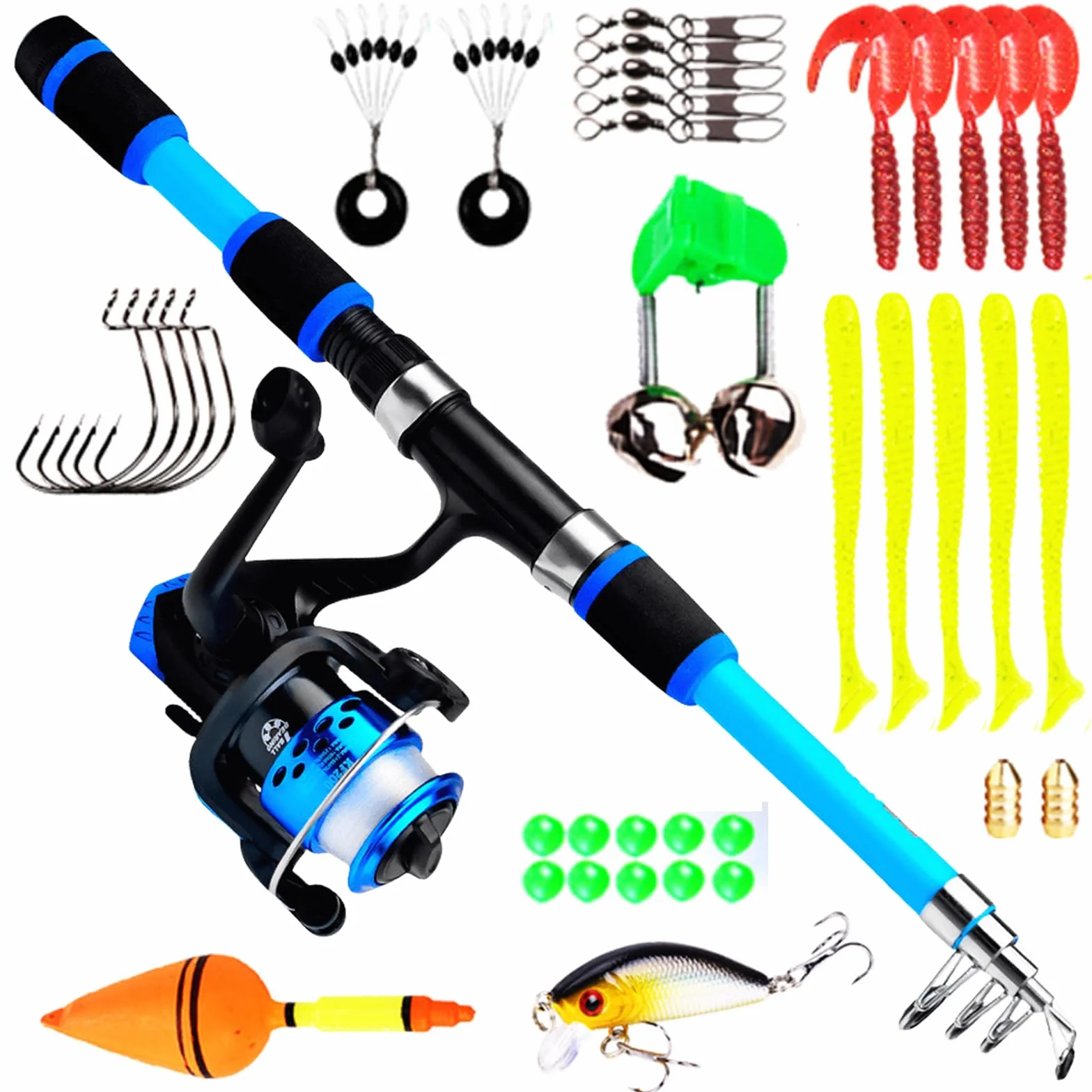 Kit de pêche pour enfants canne télescopique 1,8 m moulinet appât 3-10 ans