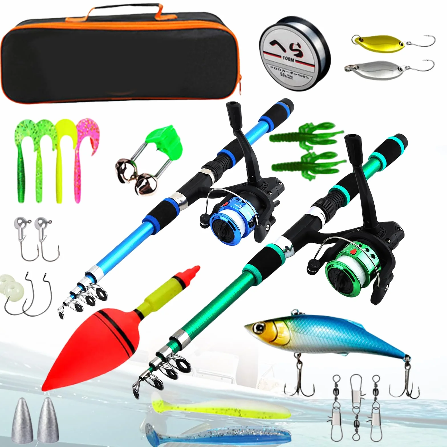 Kit de Canne à Pêche pour Enfants, 1.8 M Télescopique avec Moulinet Spincast et Sac