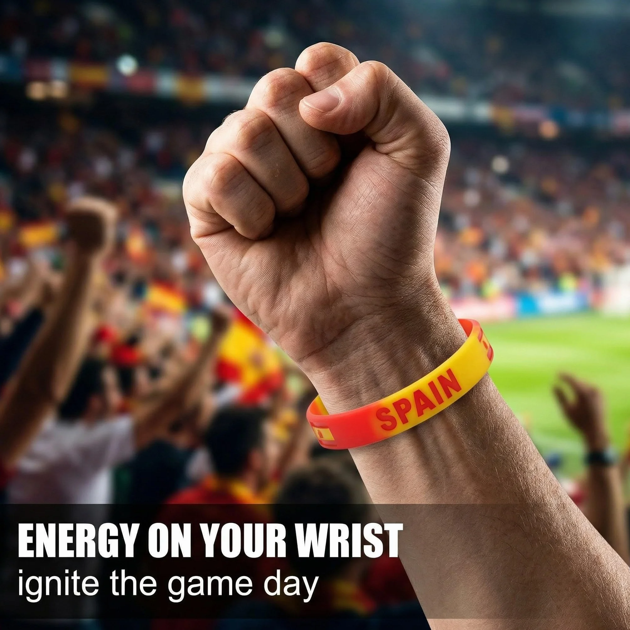 Bracelets Espagne Silicone Lot de 3 Rouge Drapeau Espagnol 20cm Accessoire Football