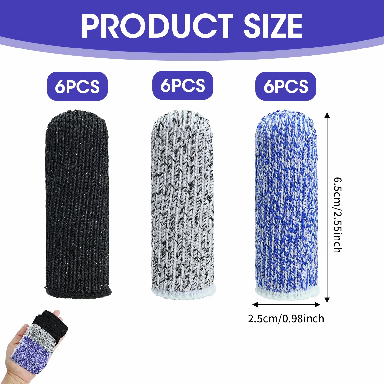 Protège-Doigts Anti-Coupure Réutilisable, 18 Pièces Doigtier Respirant Résistant Antidérapant pour Jardin Cuisine DIY (Noir, Bleu, Gris)