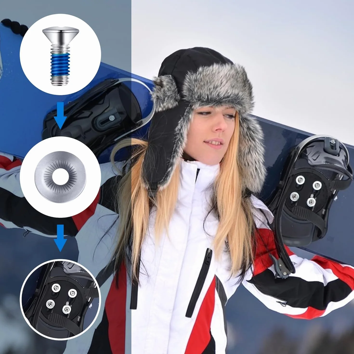 Lot de 32 vis de fixation pour snowboard avec rondelles