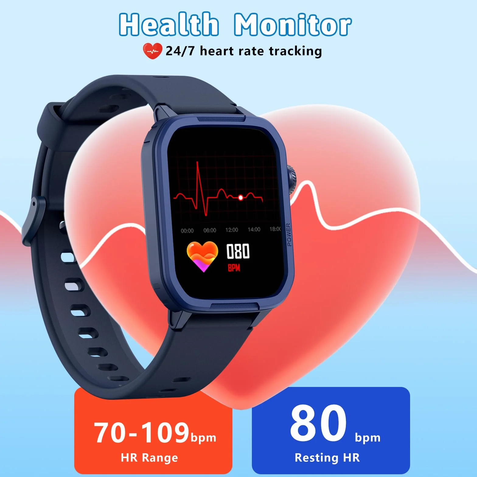 Montre connectée enfant 1.5" podomètre 19 modes entraînement fréquence cardiaque suivi sommeil étanche cadeau filles garçons 6-15 ans bleu