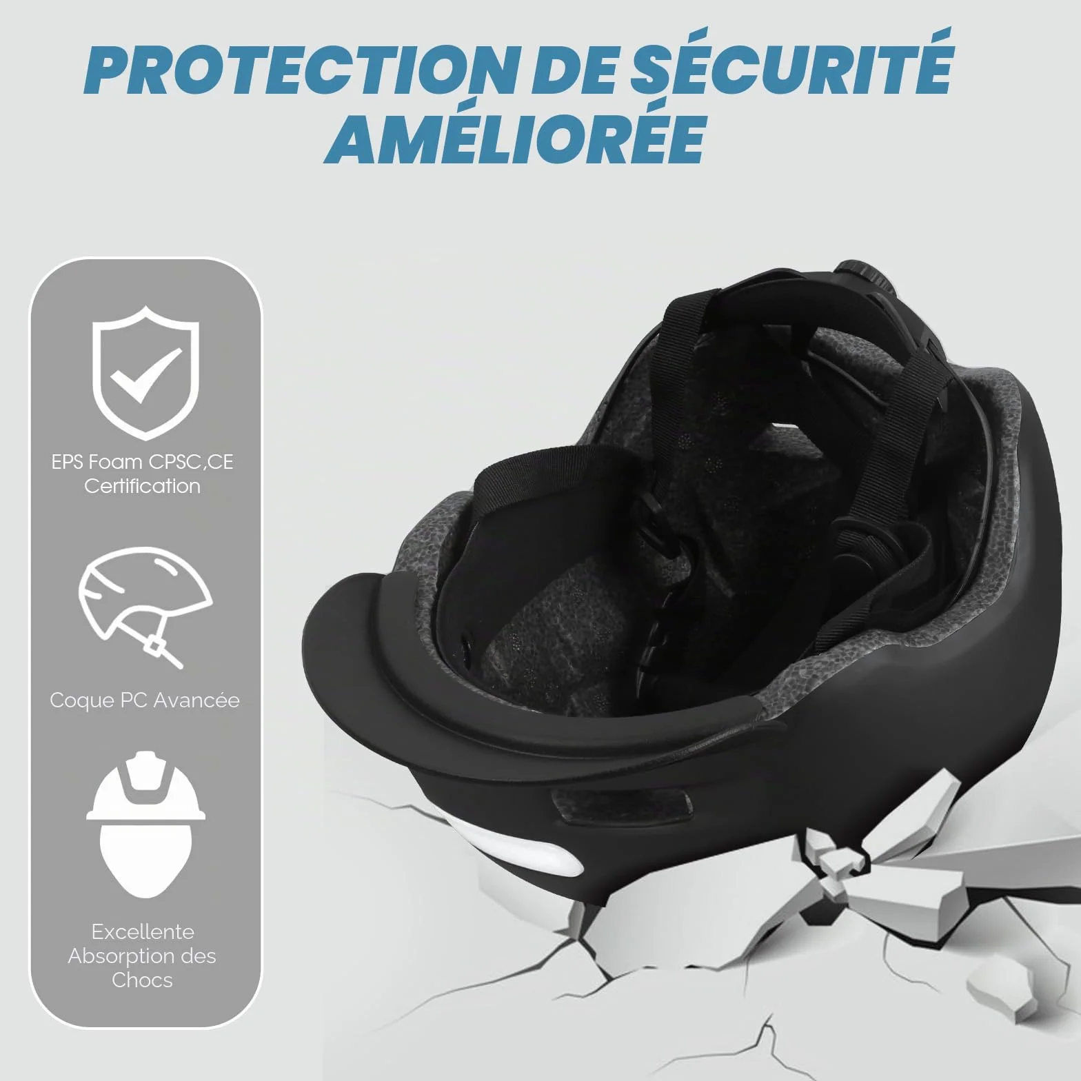 KINGLEAD Casque de vélo léger avec lumière LED avant et arrière 5 modes cyclisme trekking