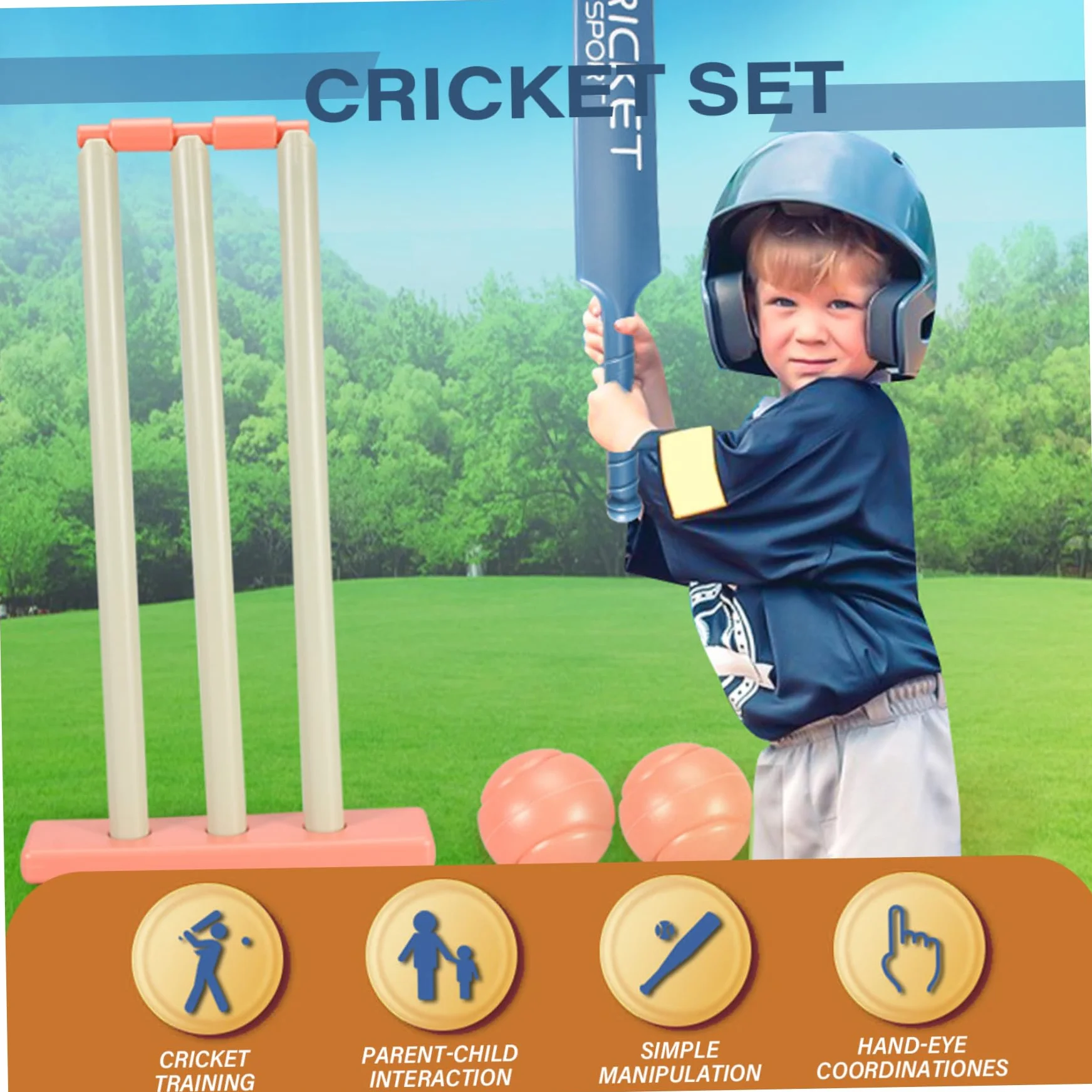 Kit de cricket pour enfants avec chauve-souris ABS, moignons et 2 balles, jeu d'interaction parent-enfant pour jardin plage maison