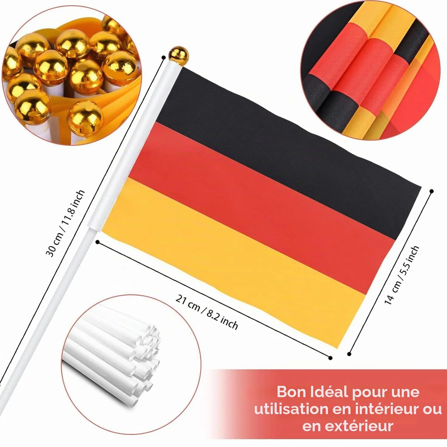 AhfuLife 48 Drapeaux de Coupe du Monde de Football 14x21cm avec Mât 30cm pour Décoration Compétition