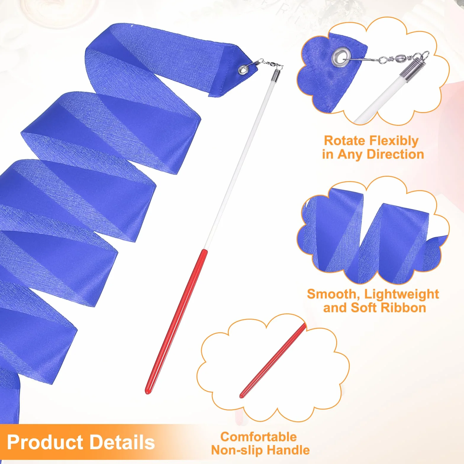 QUARKZMAN 78.7" Rubans De Gymnastique Rythmique Streamers Dancer Wand, Bleu Vif