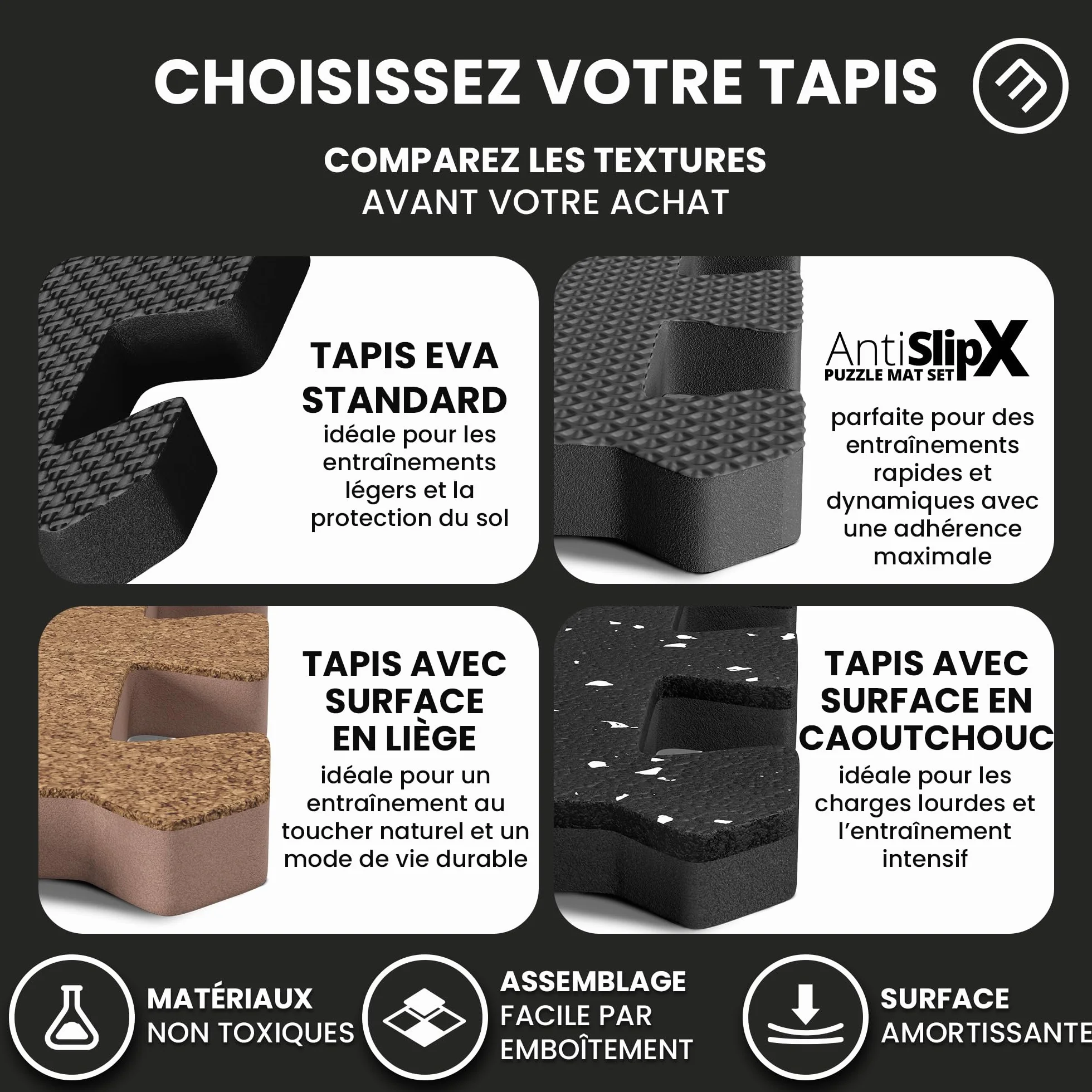 Tapis de Fitness Protection de Sol Salle de Sport Dalles Mousse sans BPA Bordures Matelas Puzzle Tatami EVA Caoutchouc