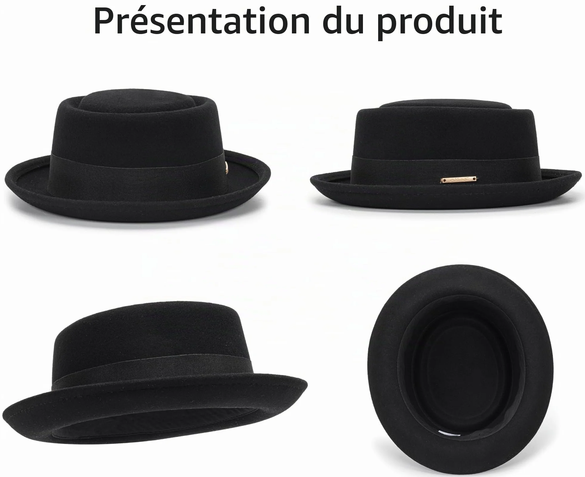 Chapeau Fedora classique des années 1920 en pure laine - Chapeau d'église à bord court écrasable