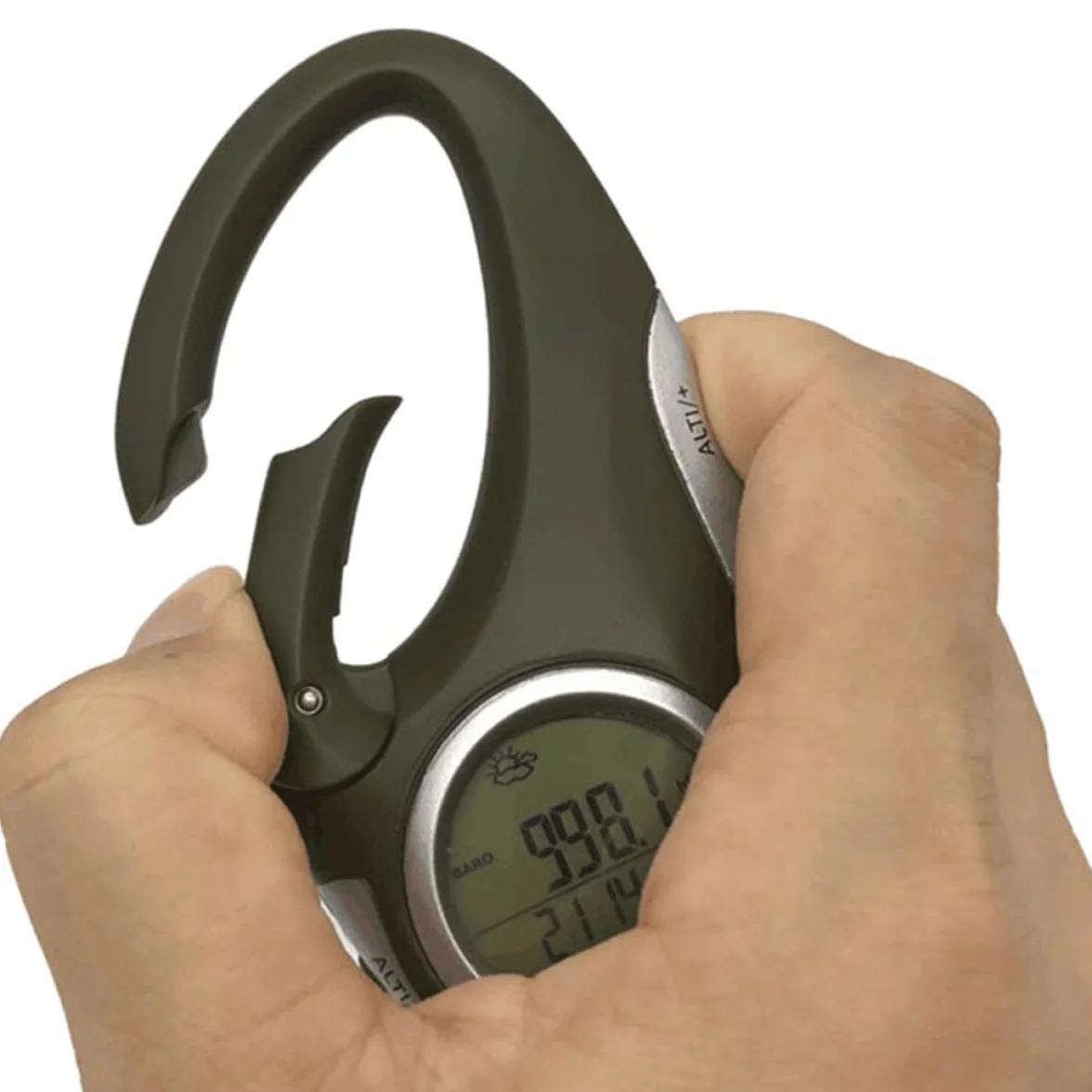 Altimètre Baromètre Thermomètre à Mousqueton Vert ABS Portable Mesure Pression Atmosphérique Altitude Randonnée