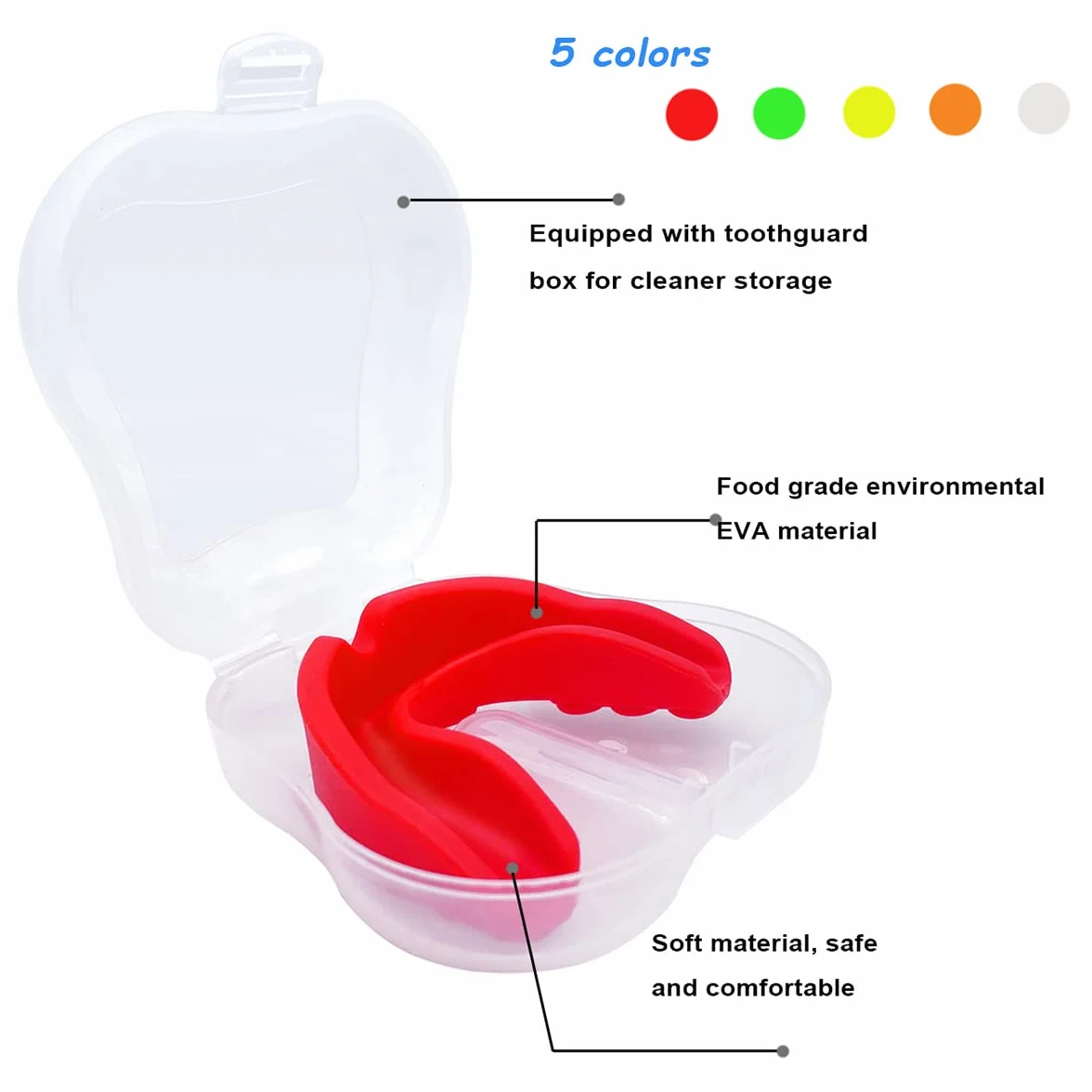 Lot de 10 protège-dents de sport pour enfants, 5 couleurs avec étui, 5 transparents