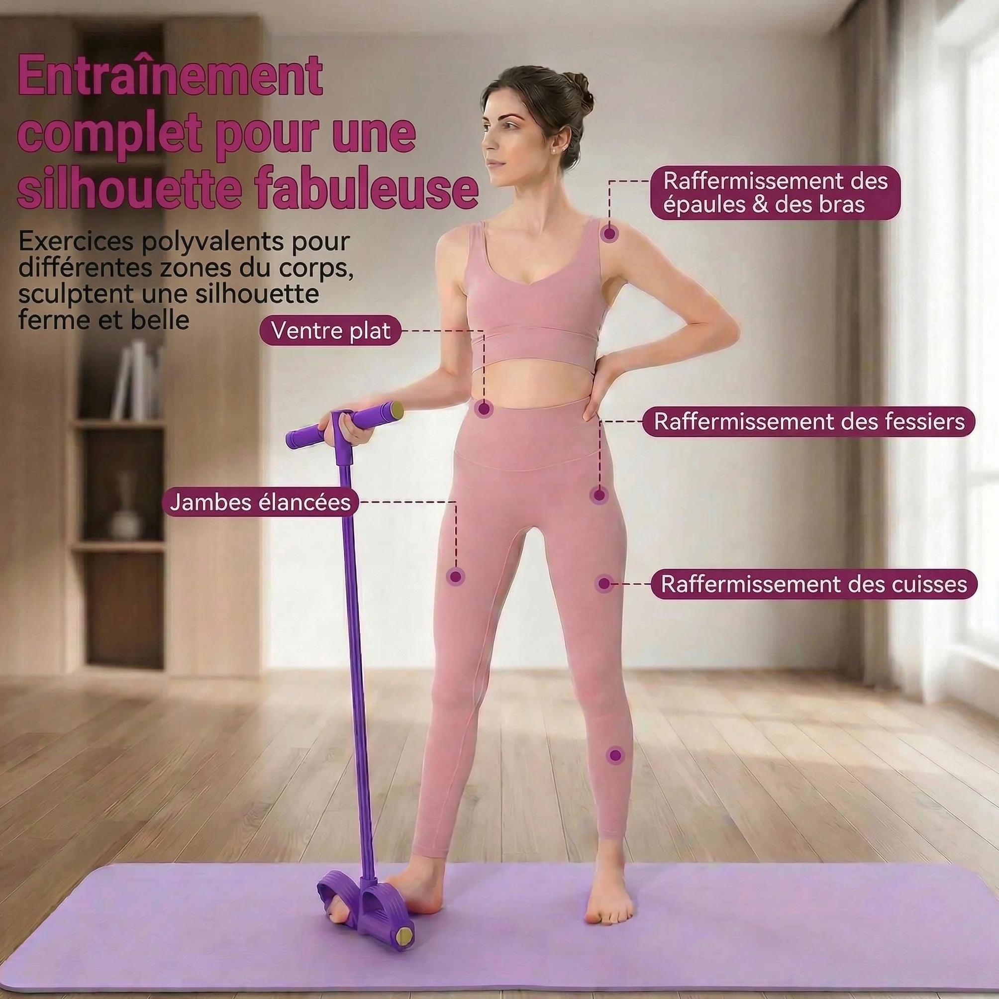 Bande de Résistance Musculation 6 Tubes avec Pédales et Poignées pour Abdominaux, Yoga, Fitness