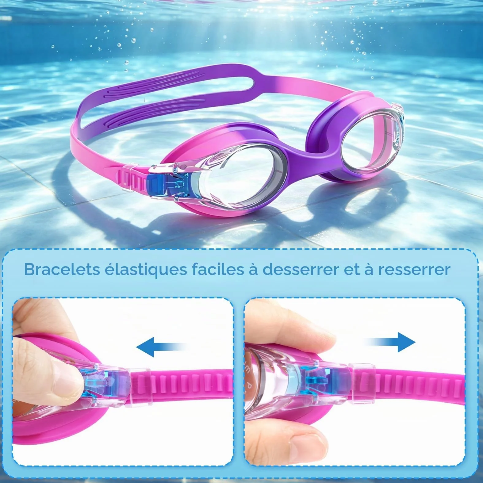 Lunettes Piscine Enfant Lot de 2 Anti-Buée Sans Fuite Silicone Souple 3-14 Ans