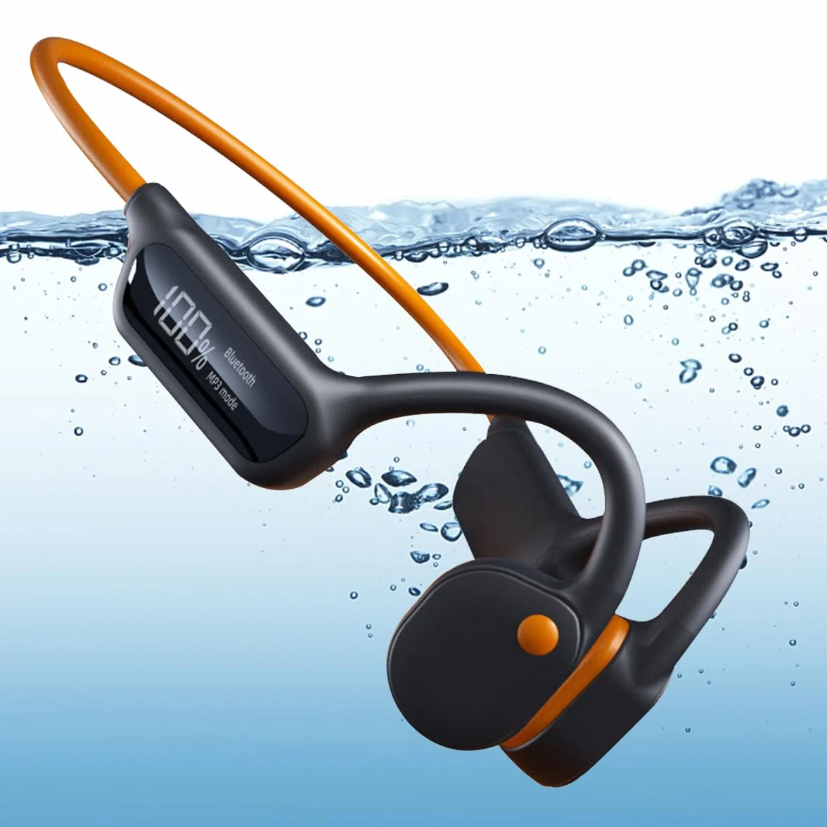 Casque de natation IPX8 Bluetooth 5.3 32 Go oreilles ouvertes microphone sans fil orange noir