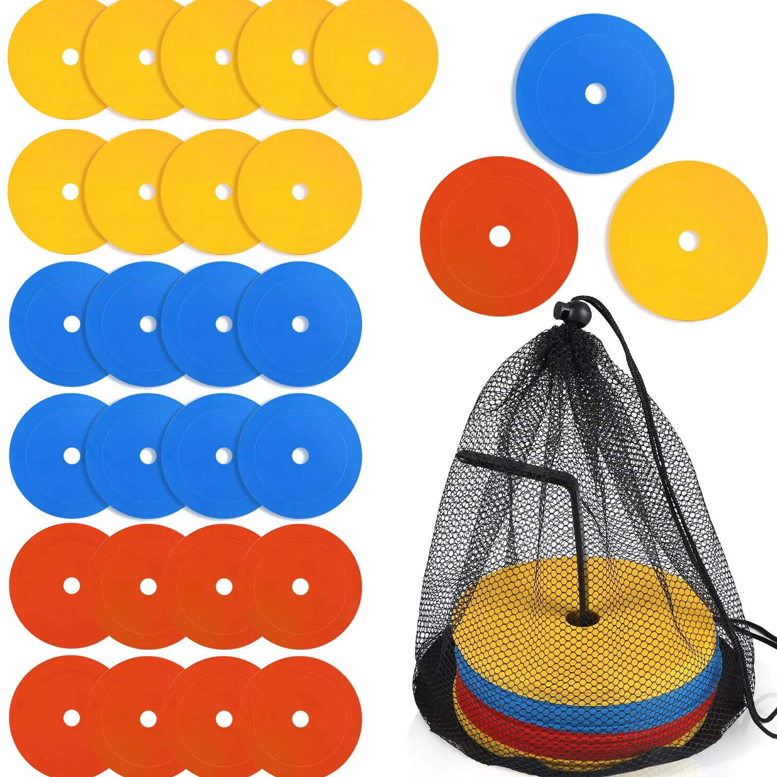 SWAWIS Lot de 25 Plots Sport Plats Diamètre 15 cm Disques Marqueurs Antidérapants pour Football, Basket, Handball