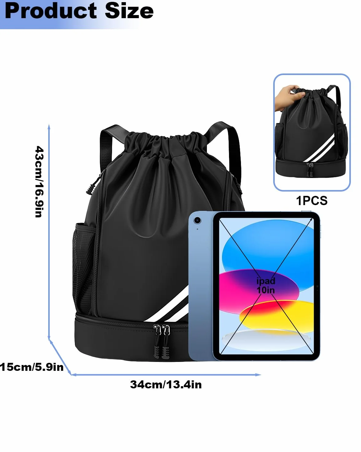 Sac Piscine Étanche Homme Femme, Sac à Dos Sport Compartiment Chaussures Pliable Poches