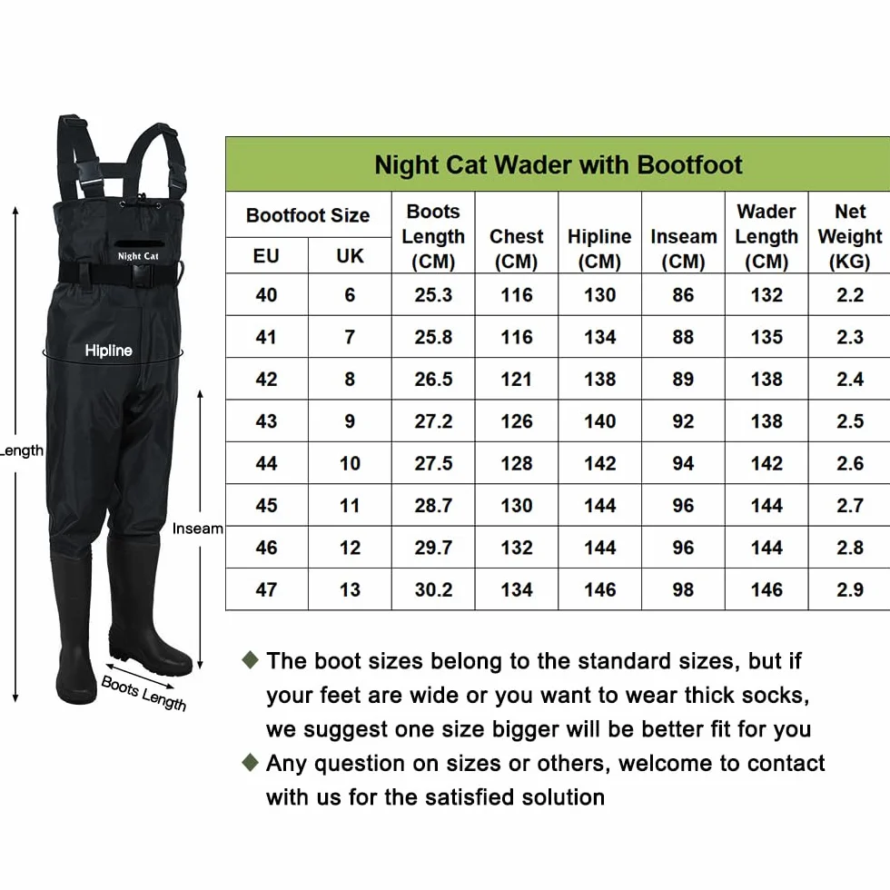 Night Cat Pêche Waders Cuissardes Imperméables Respirants pour Hommes Femmes avec Bottes