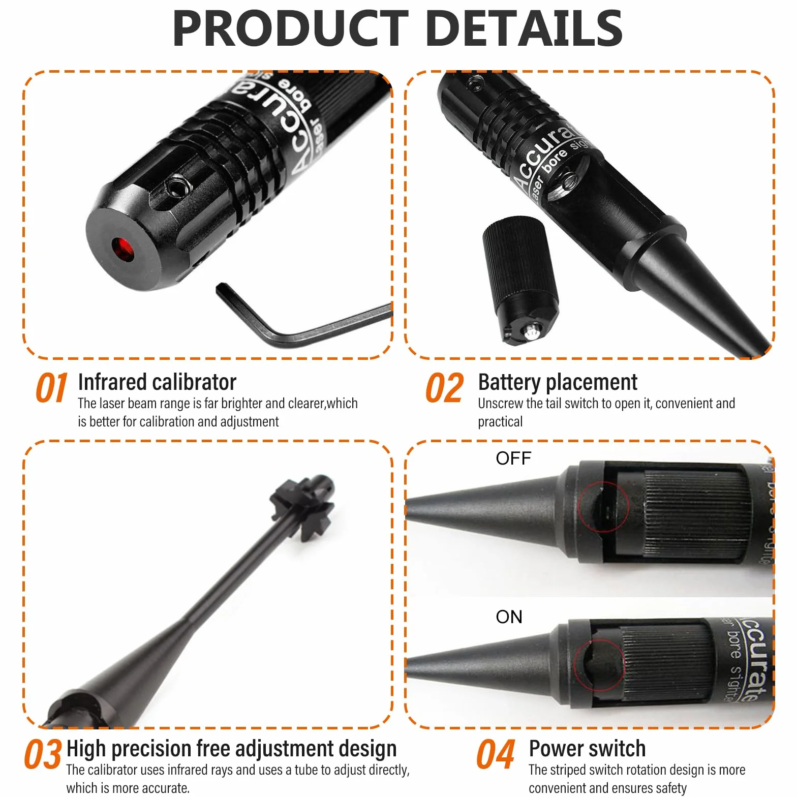 Kit Professionnel de Visée d'Alésage Bore Sighter, Compatible Calibres .22 à .50, Alliage d'Aluminium Brossé Noir