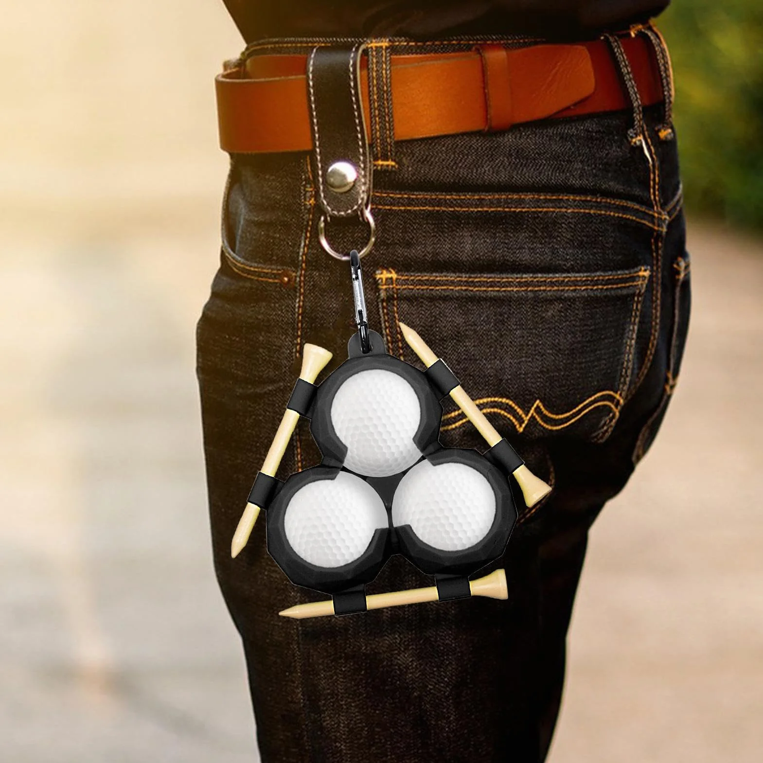 Support de balle de golf en silicone avec boucle à clip pendante - Porte-balles portable