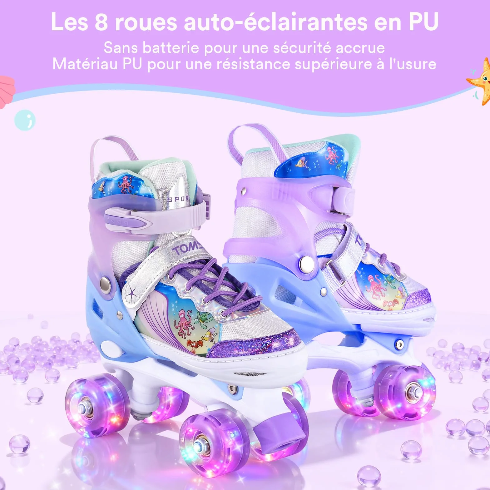 TOMSHOO Roller Enfant Fille avec LED Lumineuse Roues 4 Taille Réglable Rollers Quad Débutants