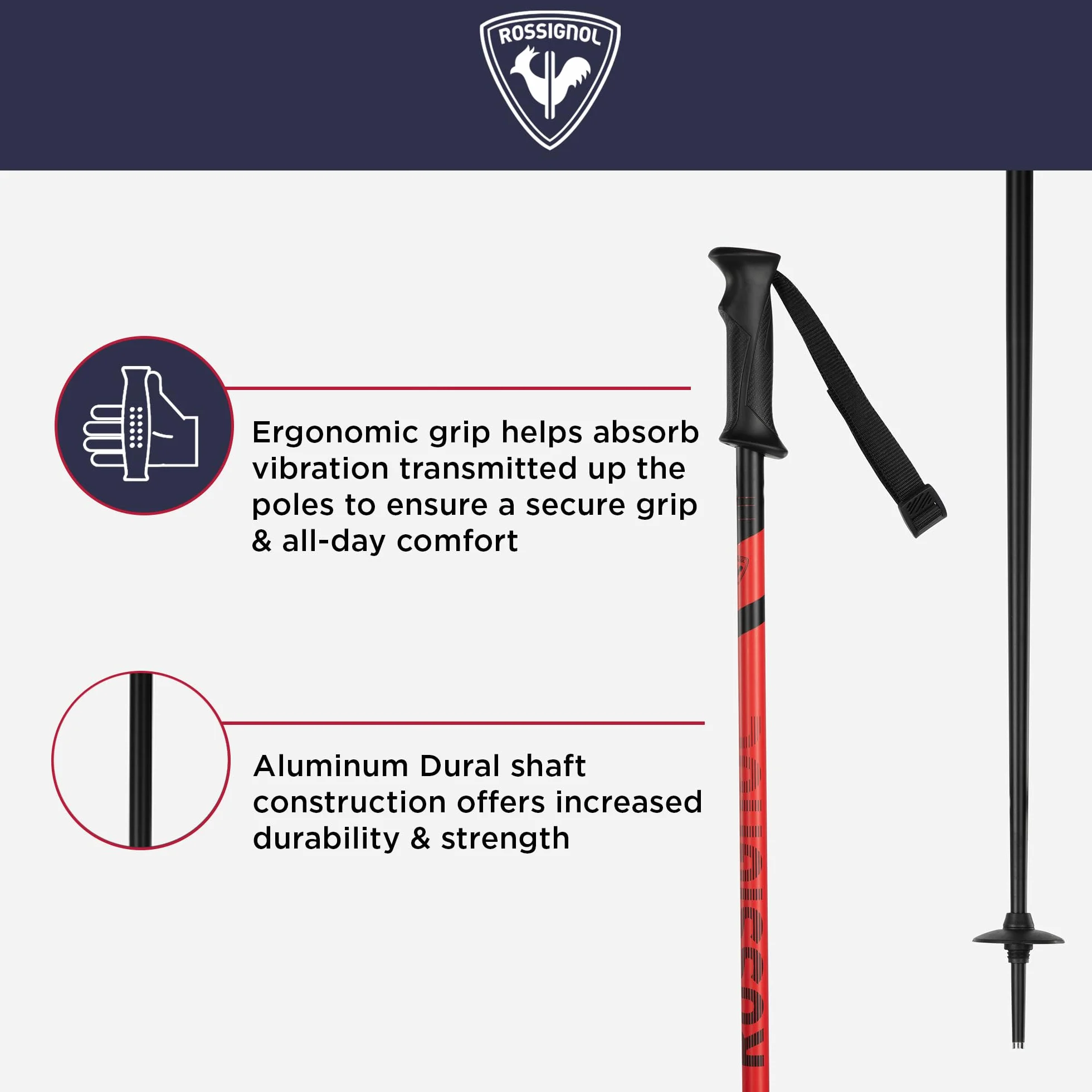 Rossignol Bâtons de ski alpin Tactic – Bâtons de ski robustes et légers