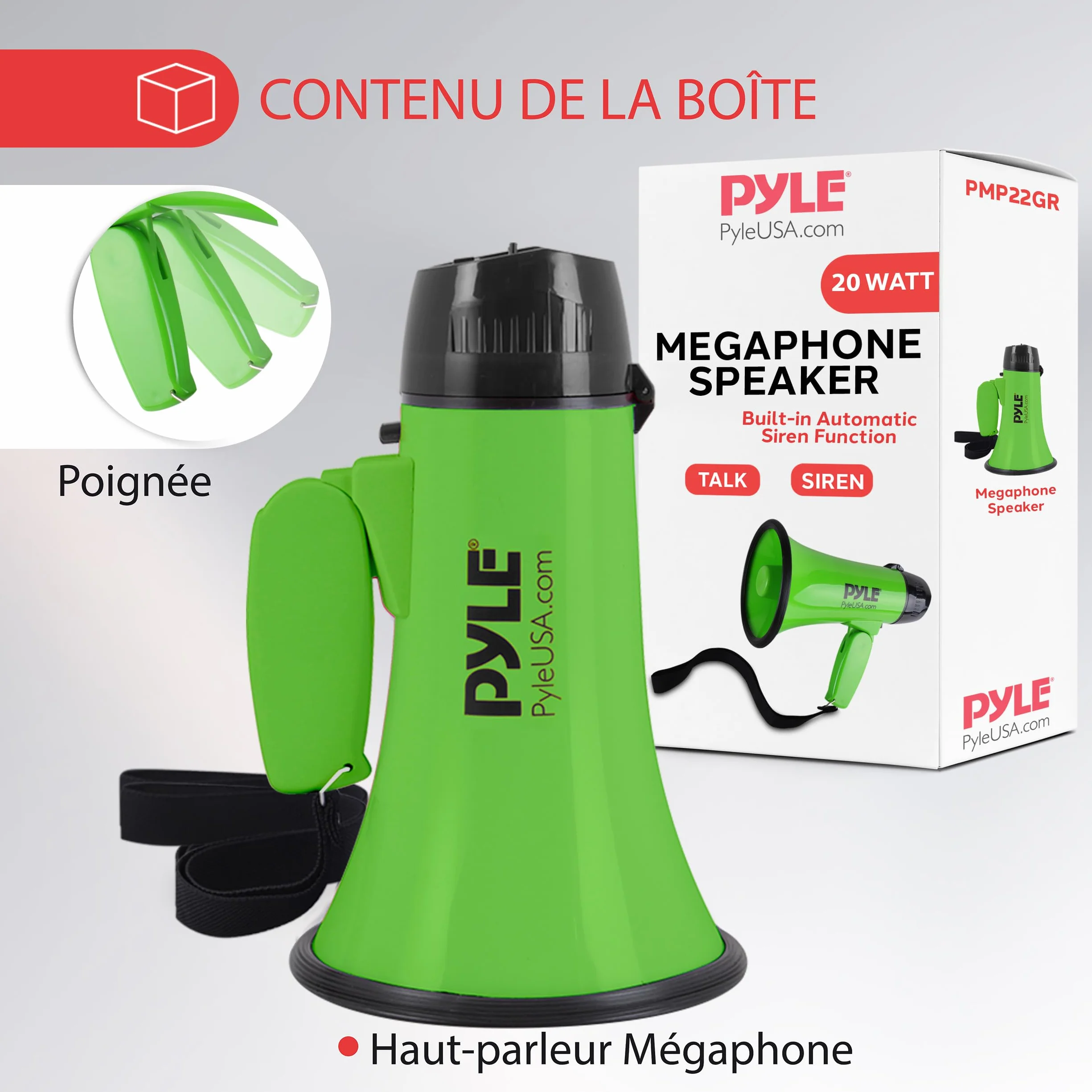Pyle Mégaphone Portable 20W avec Sirène, Microphone, 2 Modes, Poignée Pliante - Vert