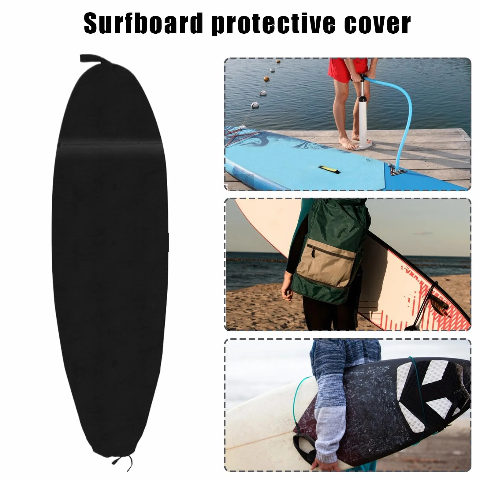 Housse de surf Sac de transport avec cordon de serrage pour bodyboard et planche de surf protection rangement sports nautiques