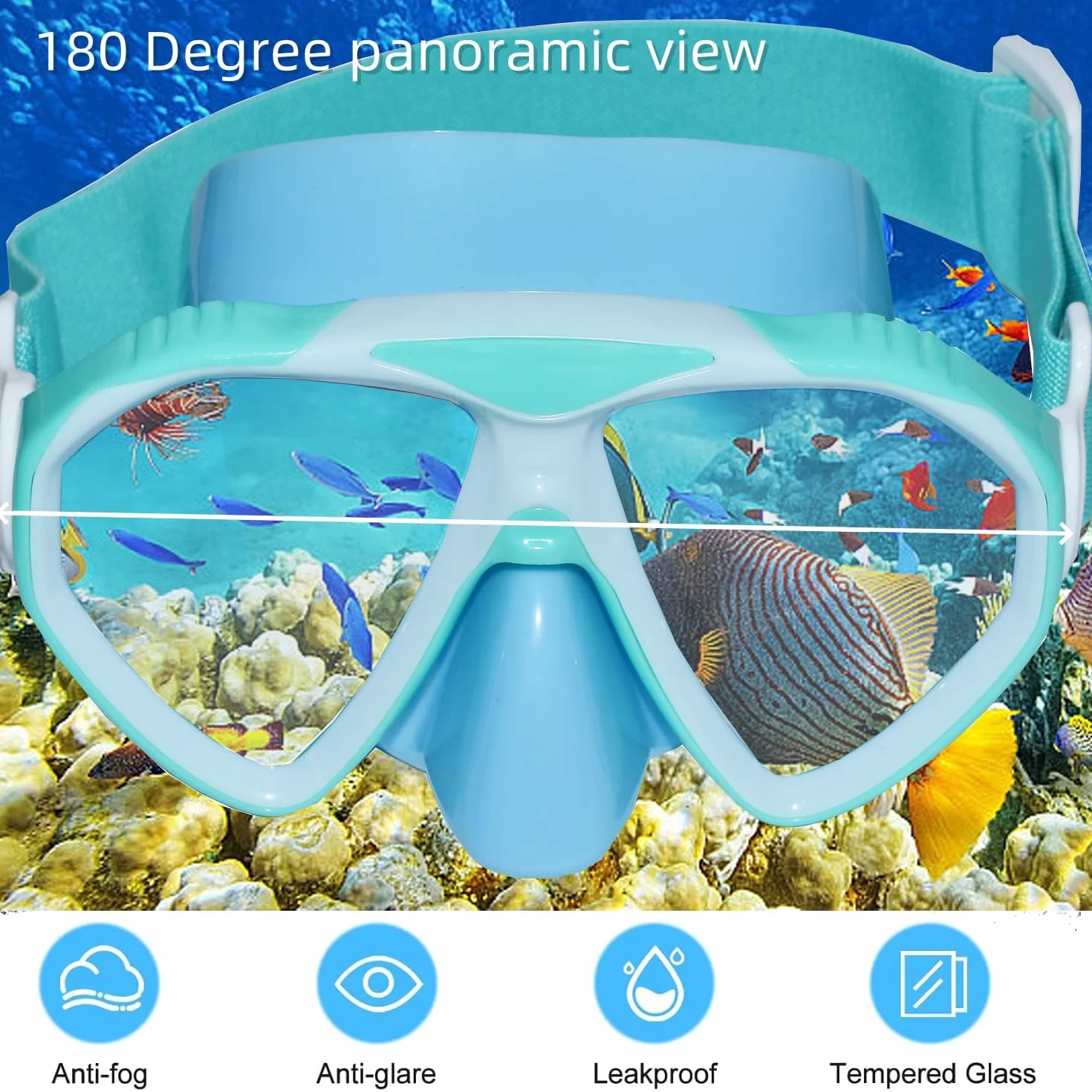 Masque de plongée pour enfants 180° panoramique bande silicone réglable anti-fuite 3-14 ans