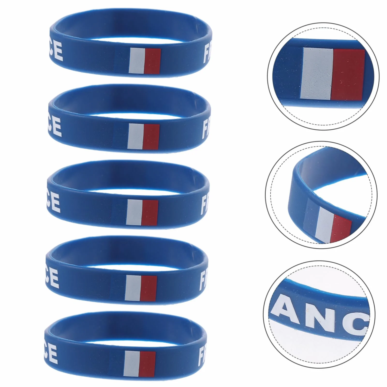 Lot de 5 bracelets en silicone avec drapeau de la France imprimé pour homme et femme