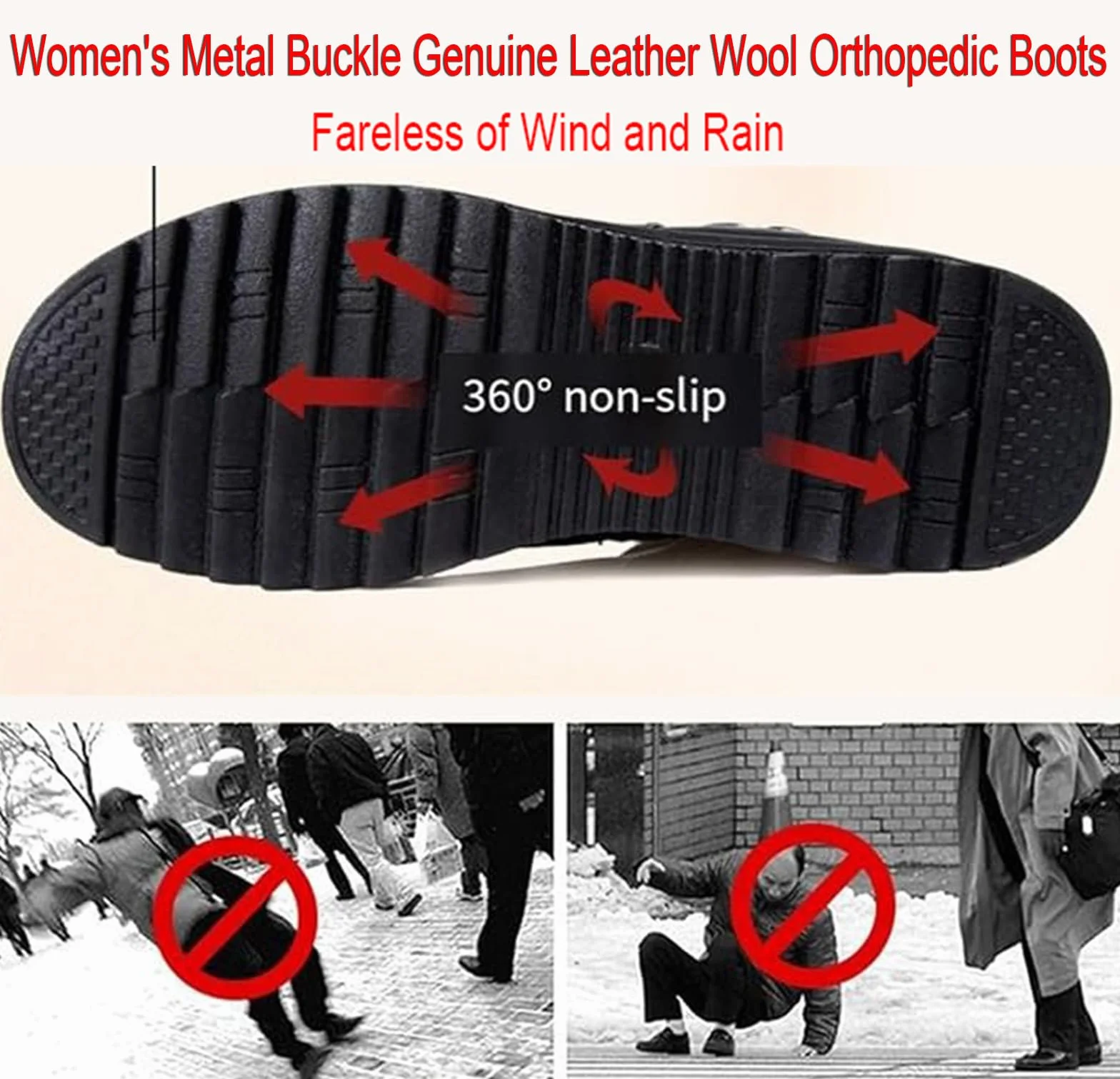 Bottes orthopédiques en cuir véritable femme chaudes antidérapantes velours hiver