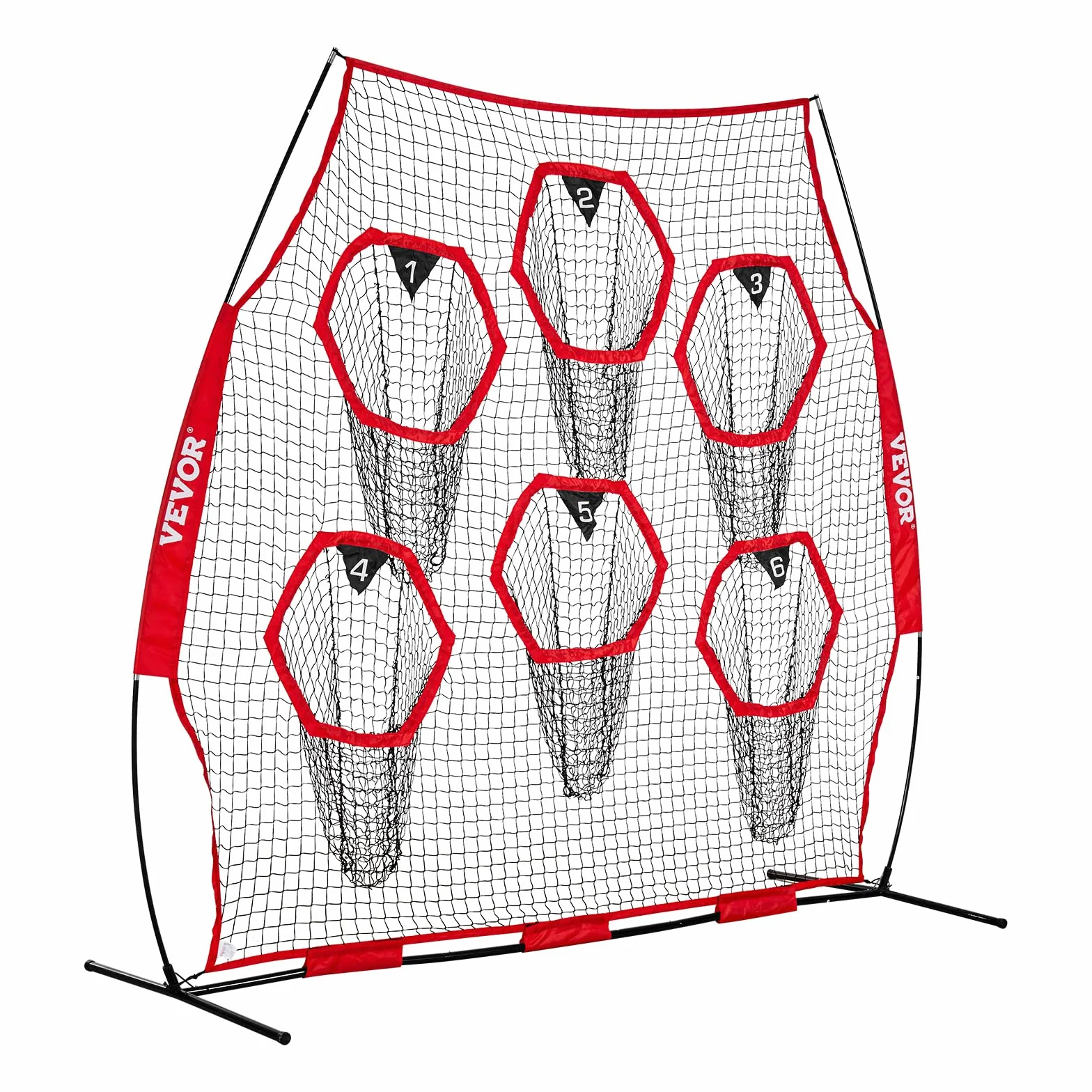 VEVOR Filet d'entraînement football 274 x 243 cm, filet lancer rugby 6 poches cibles, sans nœuds, rouge