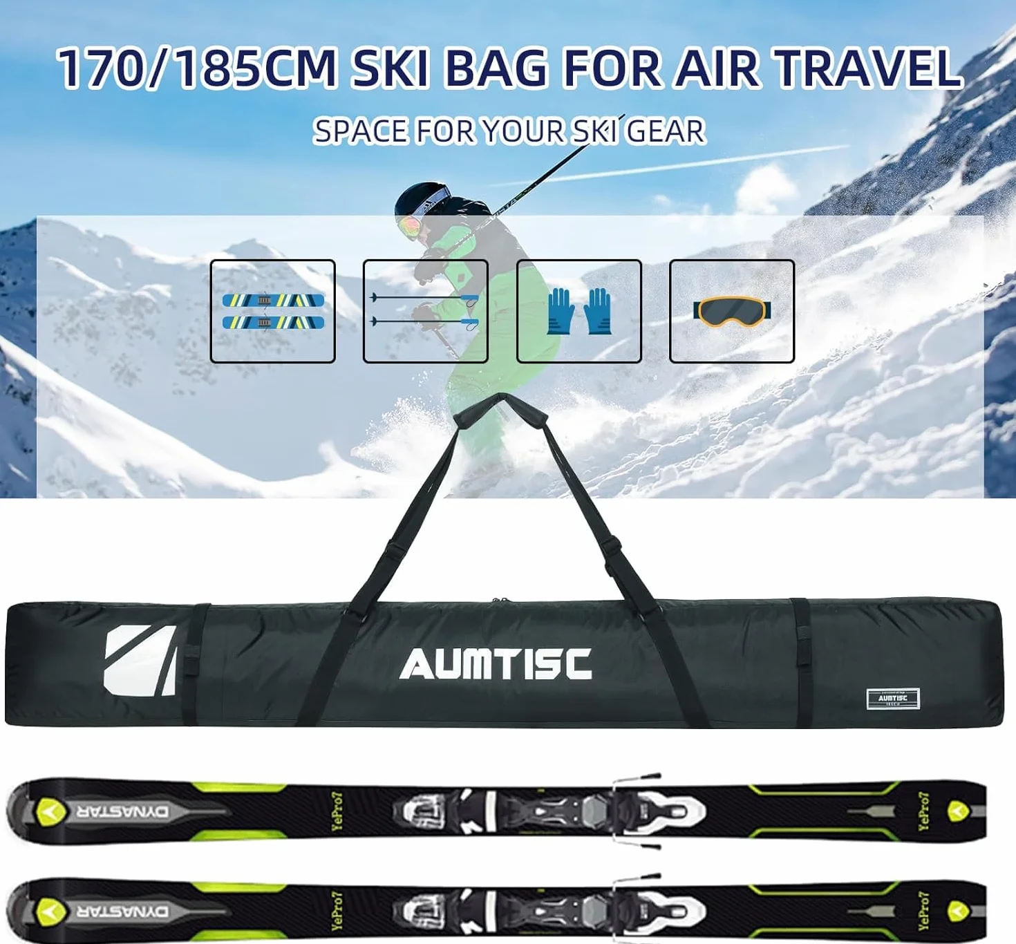 Sac de Sport d'Hiver Rembourré pour Transporter Les Skis avec Poignée Réglable
