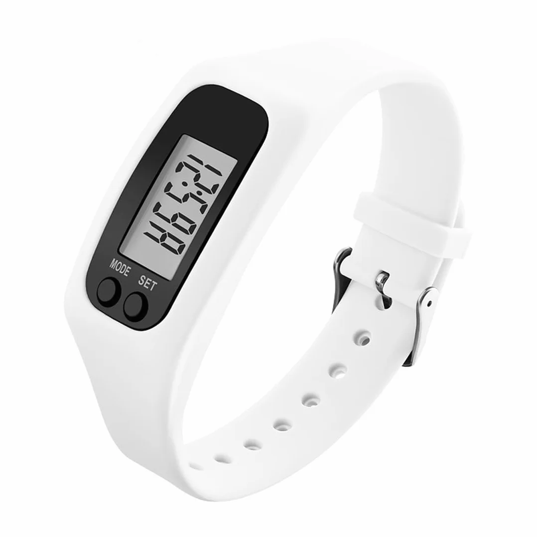 Montre Podometre Silicone Podomètre Sport Fitness Unisexe Blanc