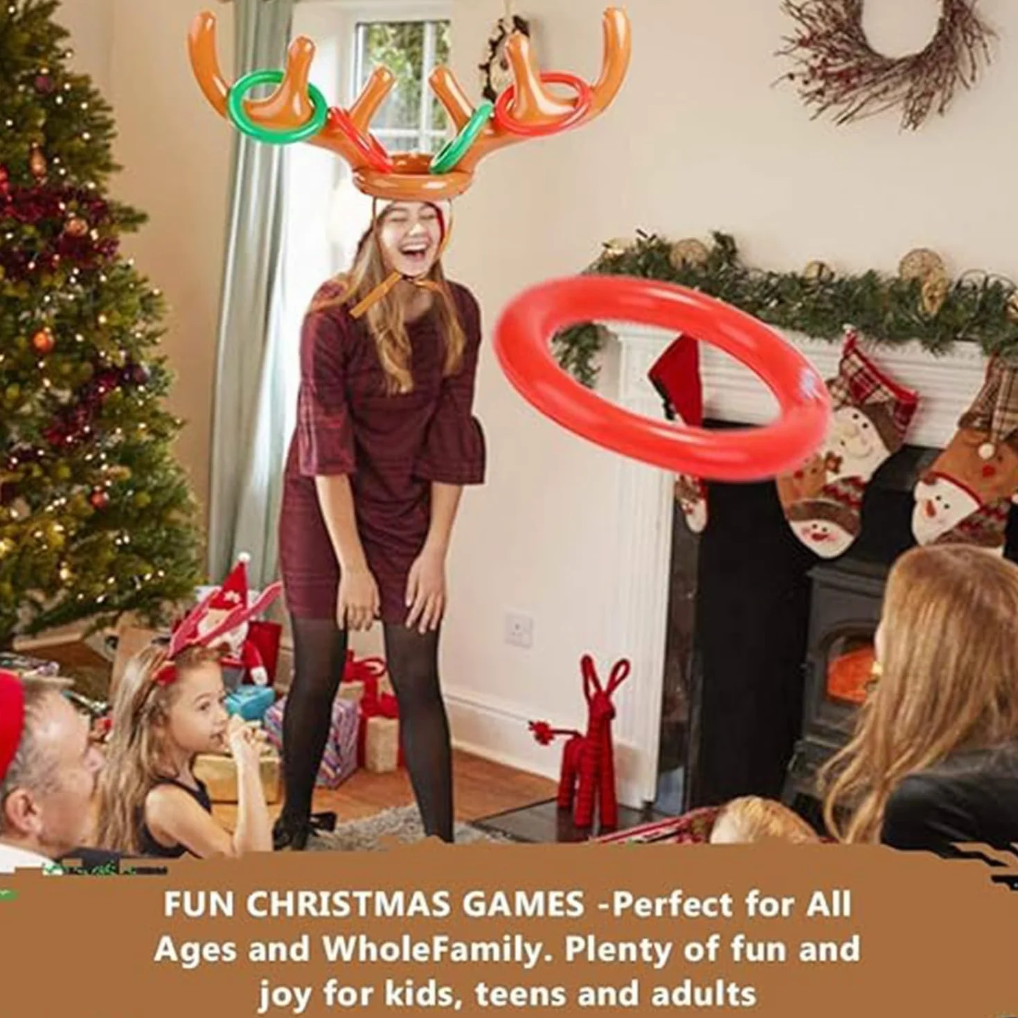 Jeux Gonflable de Noël 11 PCS Jeu de Lancer d’Anneaux en Bois de Renne