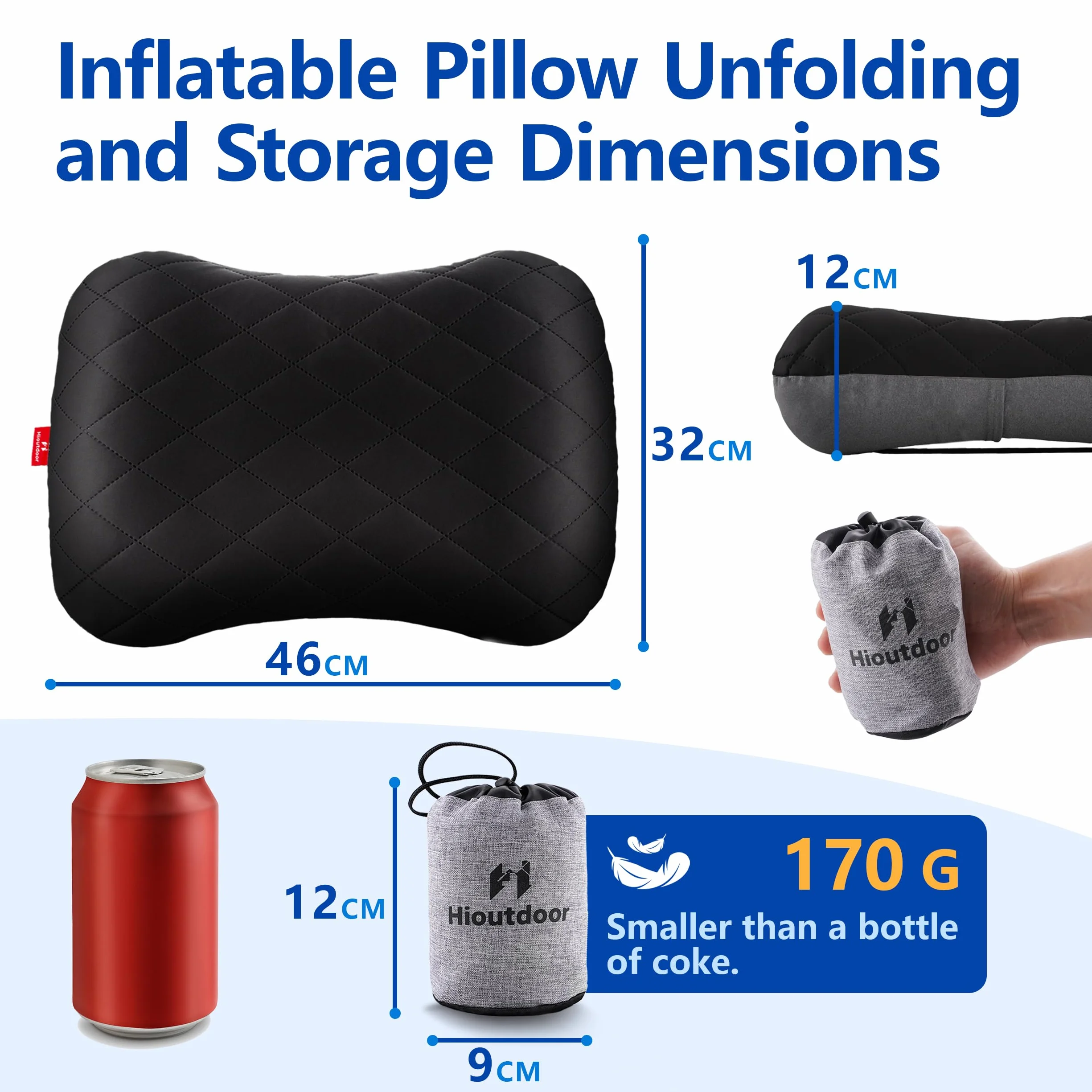 Hioutdoor Coussin Gonflable Oreiller Ergonomique Noire