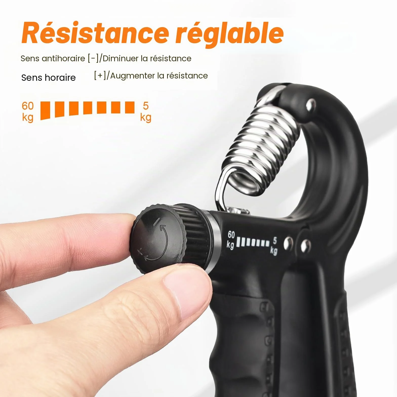 GRIFEMA GA5003 Hand Grip Musculation avec Compteur, Résistance Réglable 5-60kg, Noir