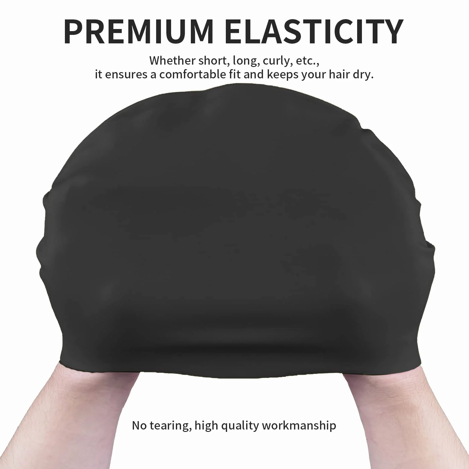 Newaner Bonnet de Bain en Silicone pour Cheveux Longs, Protection Auditive, Revêtement Ripstop, Noir