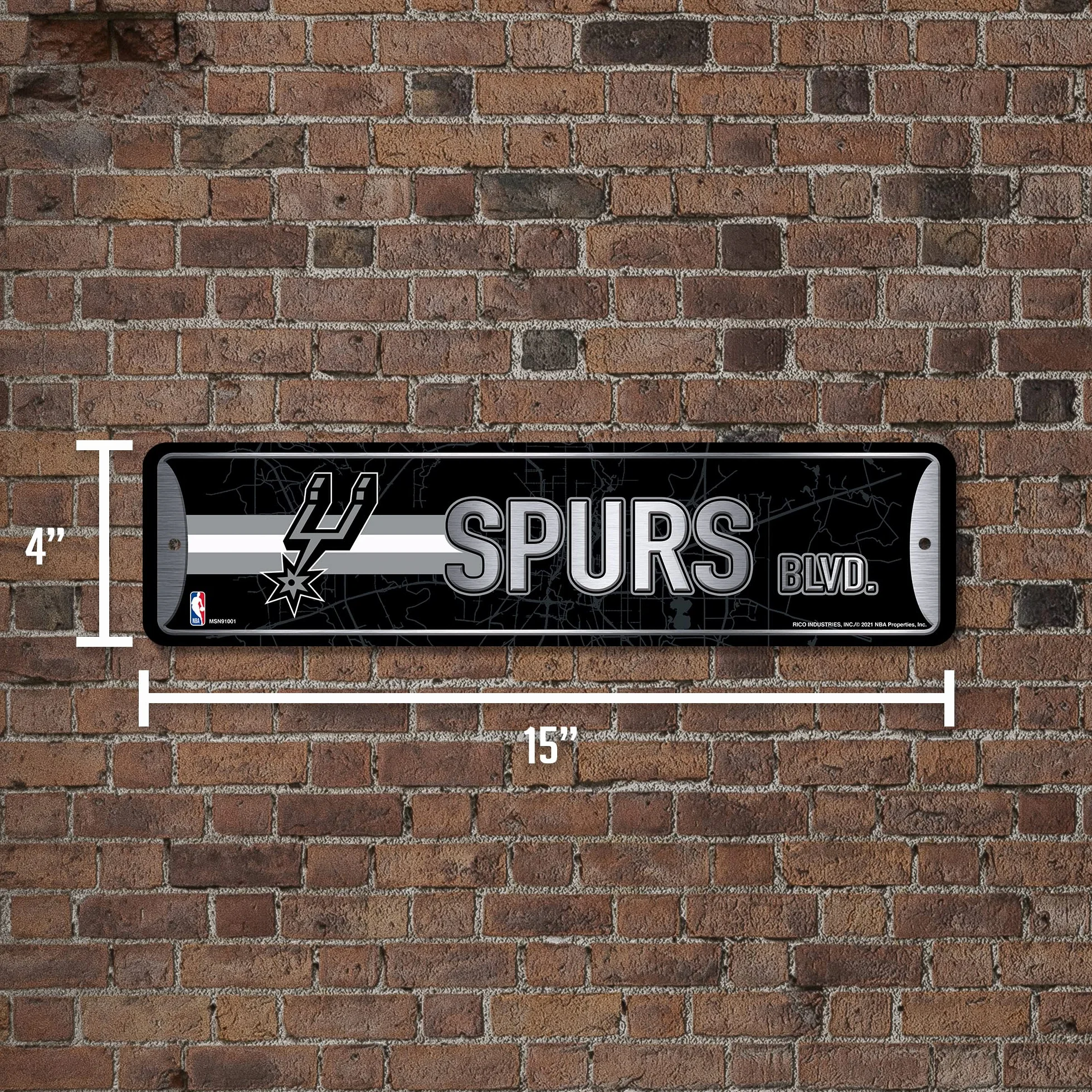 Rico Industries Plaque de rue NBA San Antonio Spurs métal 10,2 x 38,1 cm