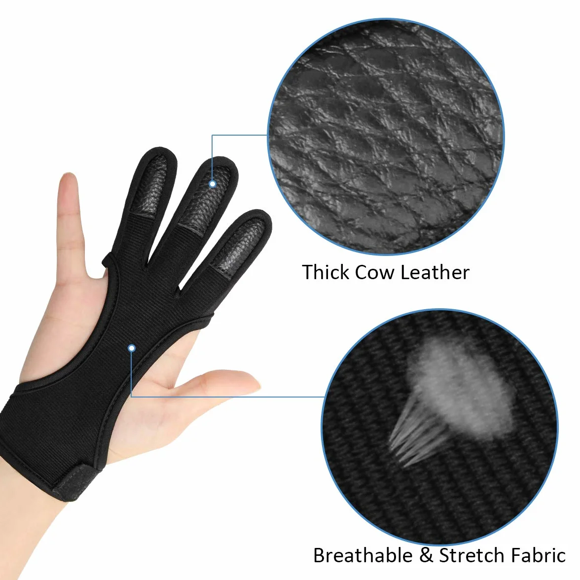 COITEK Gant de tir à l'arc taille S M L XL noir avec plumes et nœud, protection homme femme jeune adulte