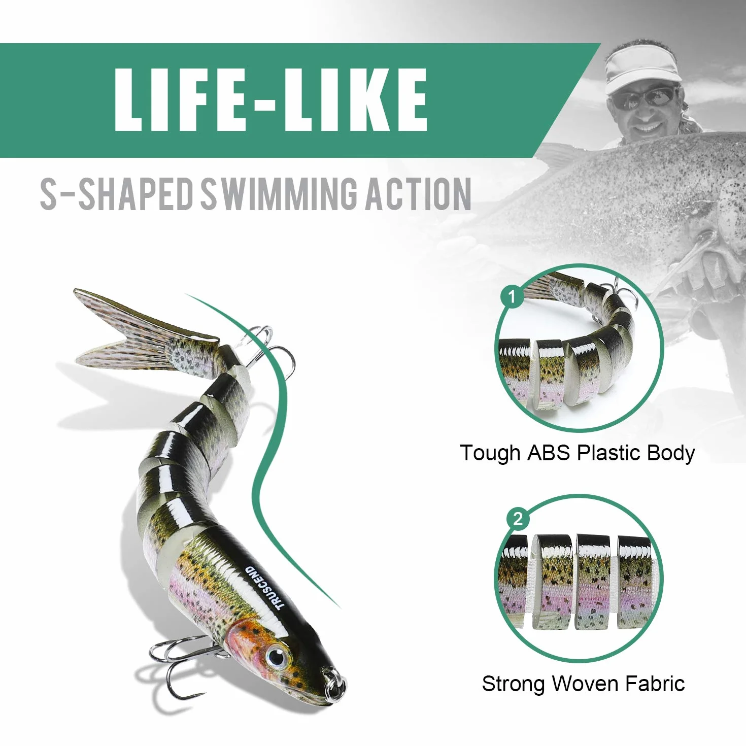 TRUSCEND Leurres de Pêche Swimbait Réaliste pour Bar Truite Crapet Eau Douce Salée