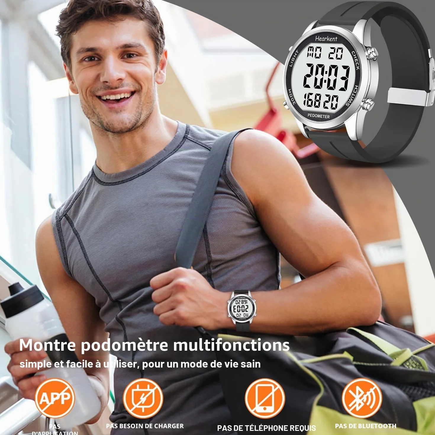 Montre podomètre grands chiffres LCD compteur pas calories sans application