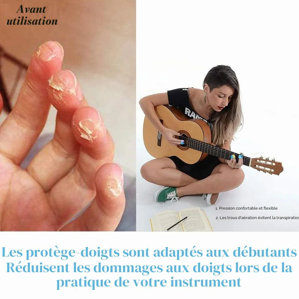 30 Pièces Protections Doigts Silicone pour Guitare - Capsules Antidérapantes Réutilisables