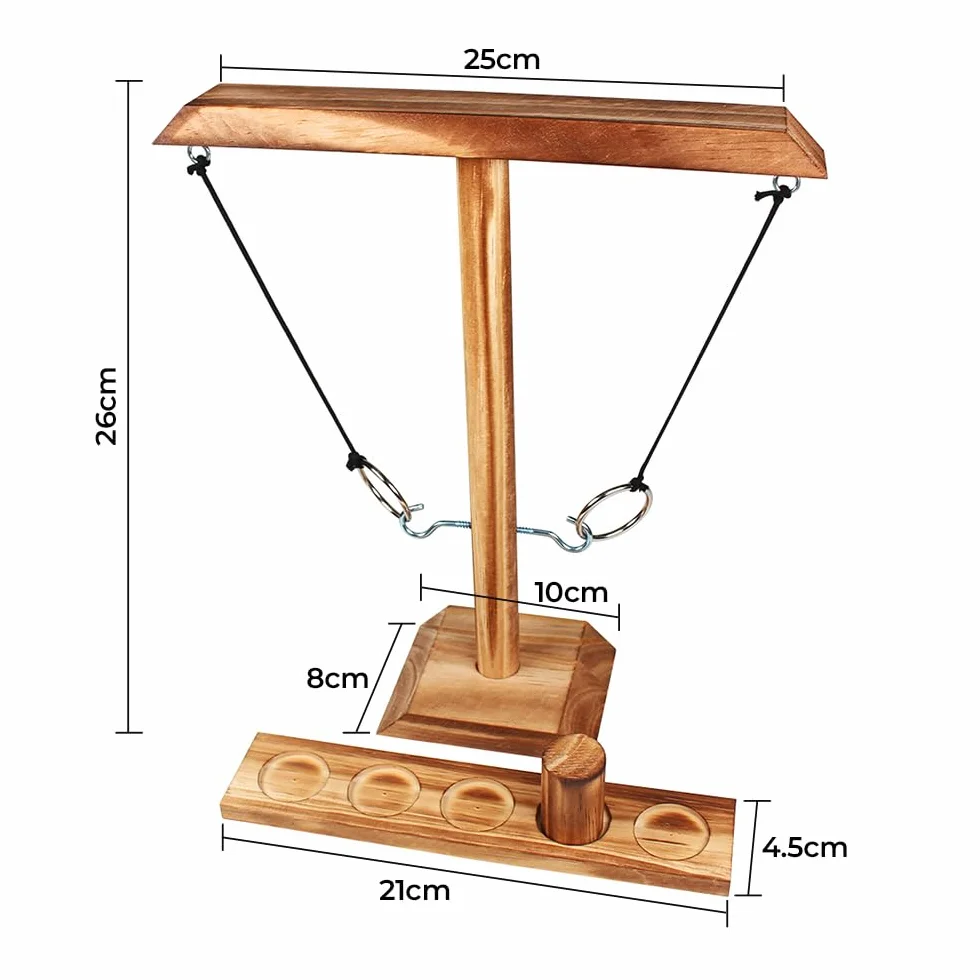 Jeu d'adresse en bois Ring Toss - Machine à lancer à anneaux suspendue - Duels pour fête - Intérieur et extérieur - Enfants et adultes