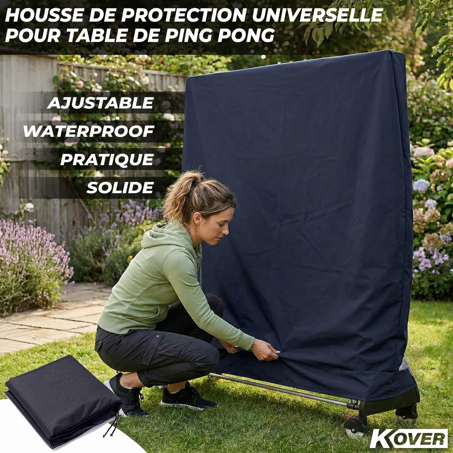 Housse Universelle pour Table de Ping Pong Pliable Imperméable Extérieur 185 x 70 x 165 cm
