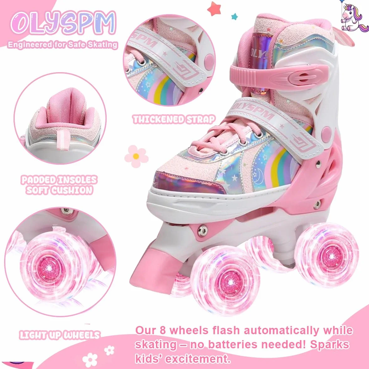 Patins à roulettes Enfants 8 Roues Lumineuses 4 Tailles réglables Patins Quatre Roues avec Sac