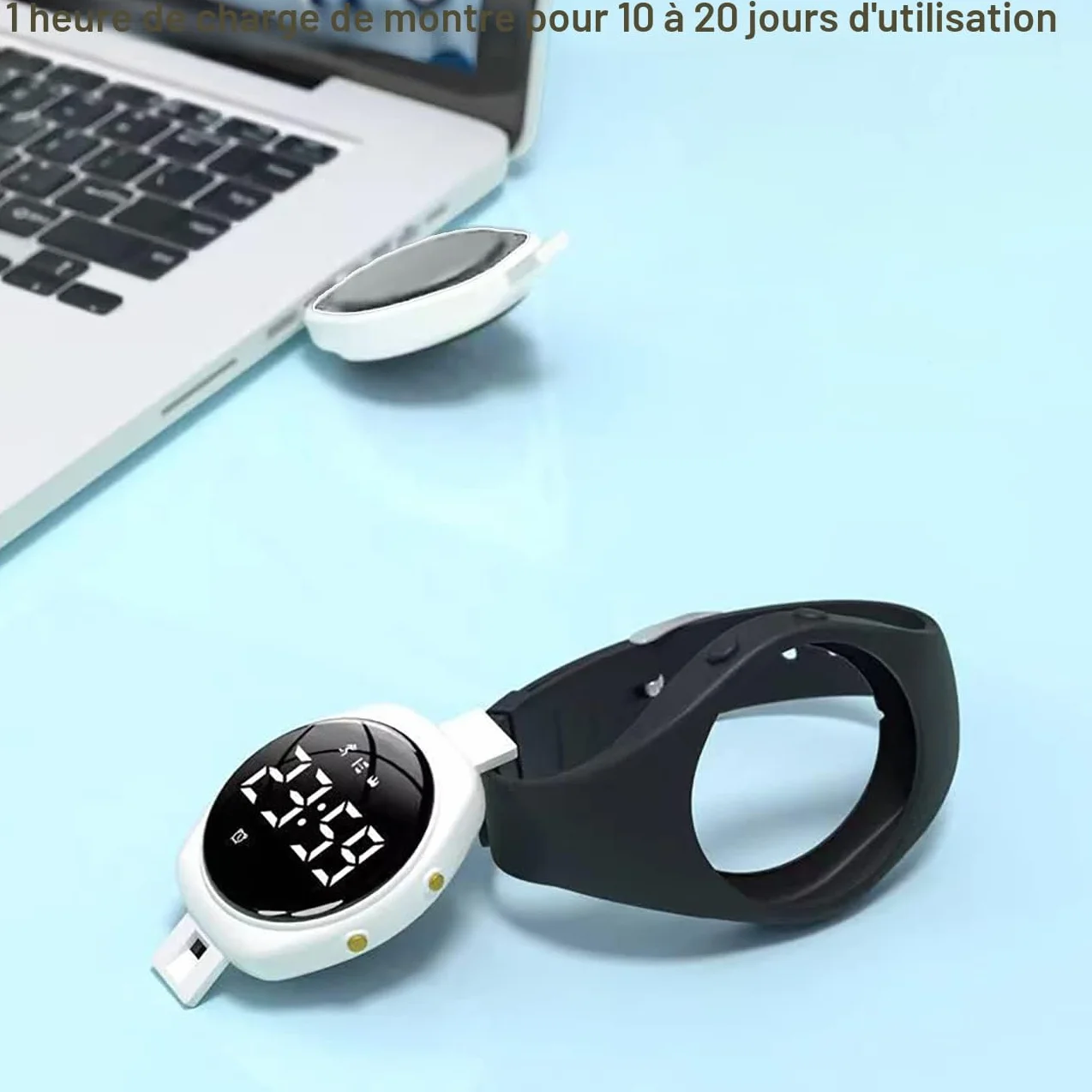 Montre Connectée Podomètre Rechargeable IP68 Etanche 20 Jours Batterie 3 Réveils Enfants Numérique