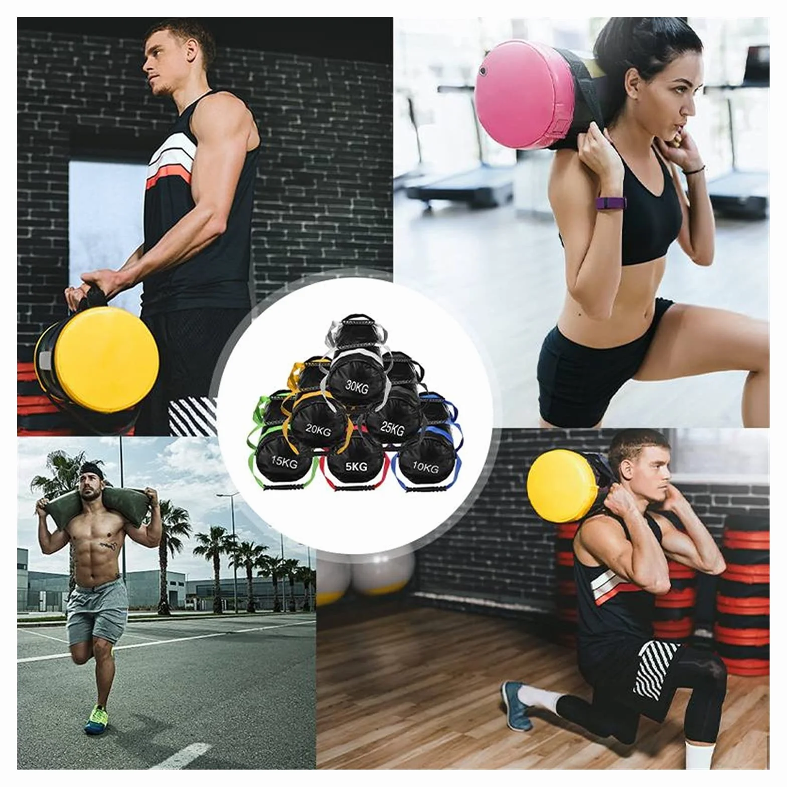 Générique Training Sandbag Sac Lestage 5-30kg Poids de Levage Double End Boxe Fitness Entraînement Multifonctionnel