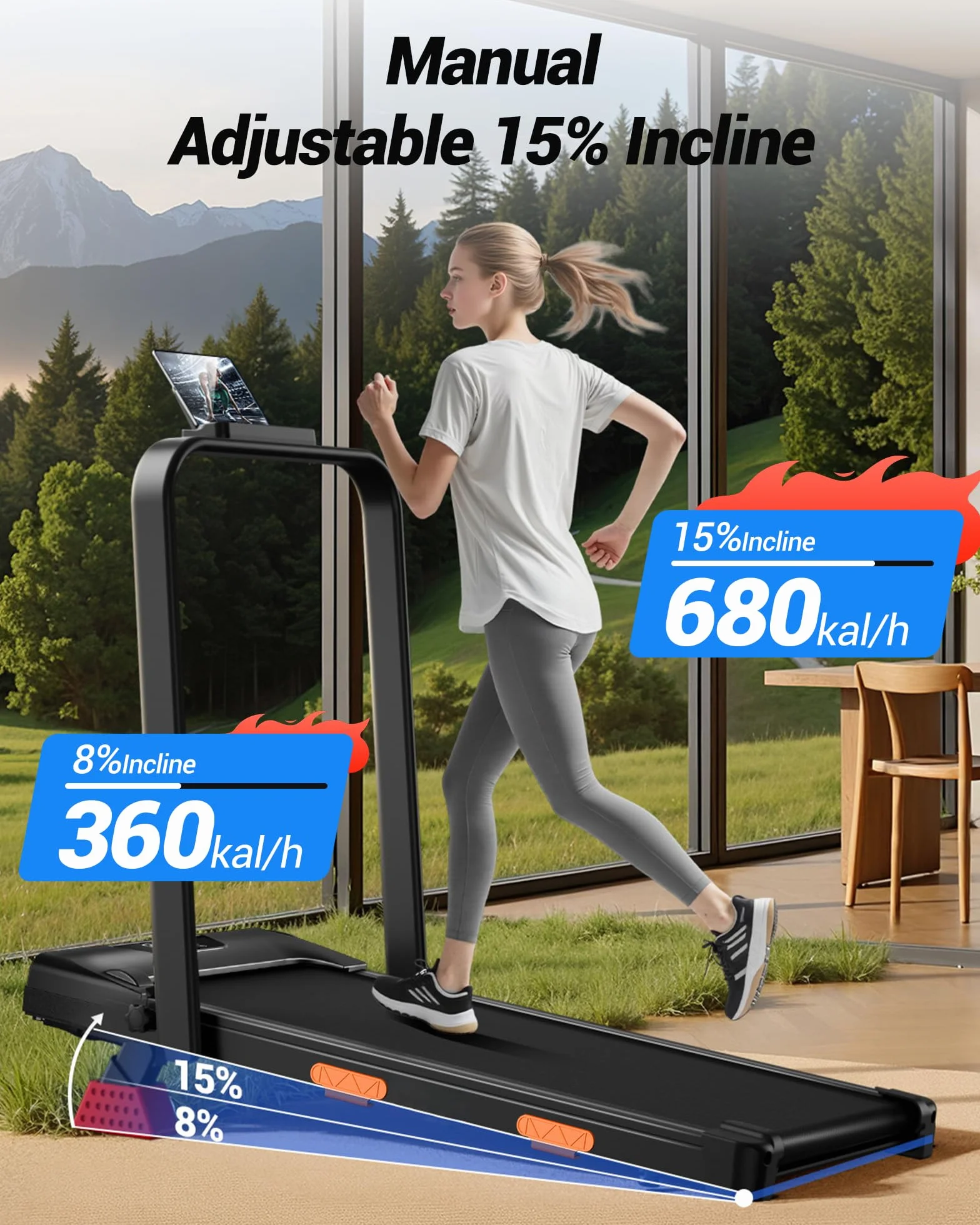 UMAY Tapis de Course Pliable Inclinable 15% Walking Pad Moteur Silencieux Charge Max 136KG