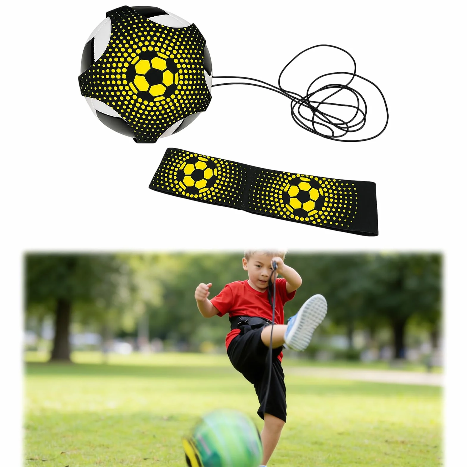 Entraîneur de Football Solo pour Enfants et Adultes - Aide au Jonglage et Contrôle de Balle - Ceinture Réglable avec Sangle Élastique pour Ballons Taille 3-5