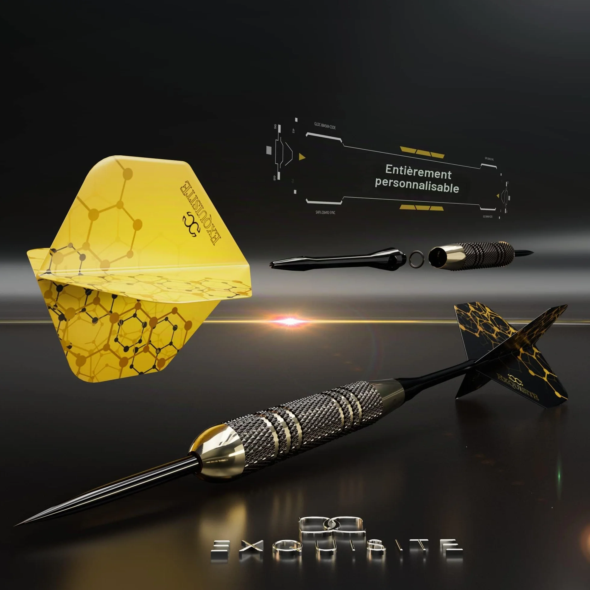 CC-Exquisite Professional Steel Tip Darts Set - 6 x 22g Brass Barrels with 12 Flights, 12 Aluminium Shafts, 12 O-Rings, Dart Sharpener & Case