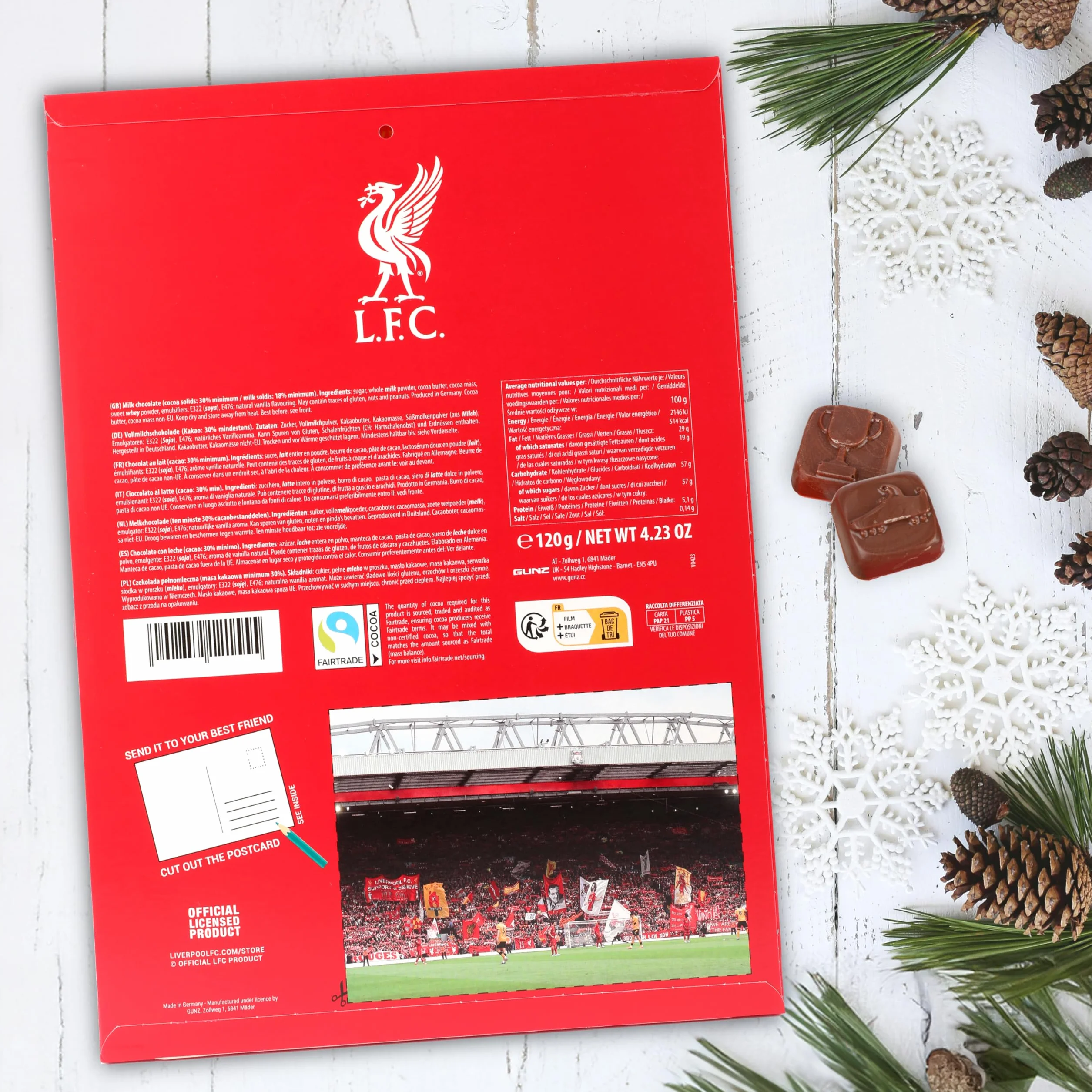 Gunz Liverpool FC Calendrier de l'Avent Chocolat Fairtrade 120 g